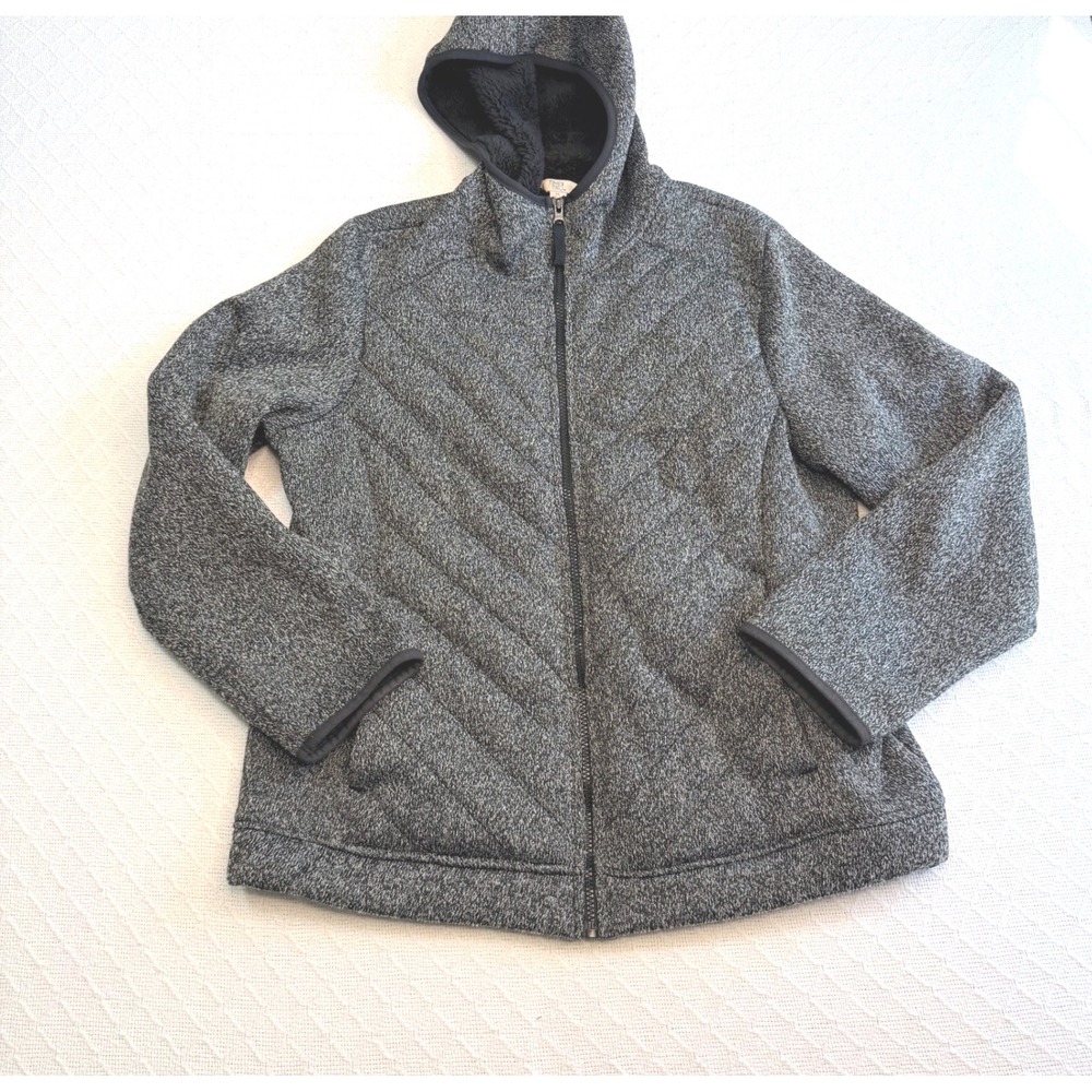 Time and Tru Womens Rich Black Marled Quilted Faux Shearling Hooded Jacket XL